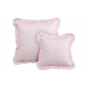 Baby pink pillows with flounce and emblem