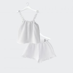 Girls muslin top and shorts set white