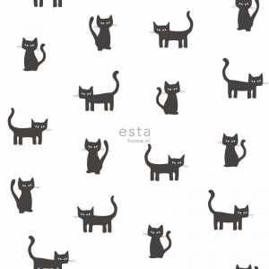 White wallpaper with little black cats