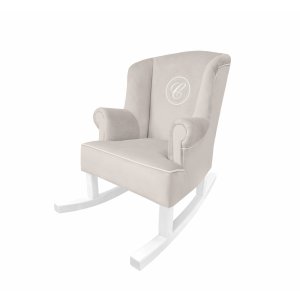 Beige mini rocking armchair with emblem after photo session